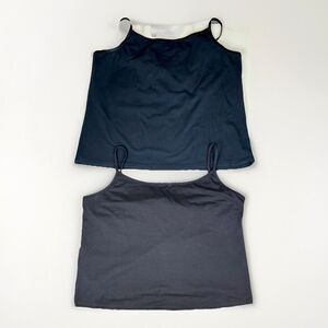 TWO Women’s Size 2X Cotton Camis Tank Top Stretch Blue Black LE
